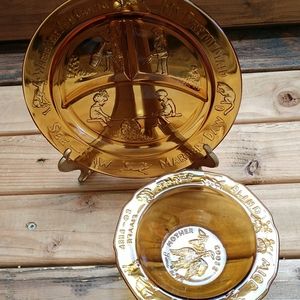 VTG Tiara amber glass children plate and bowl